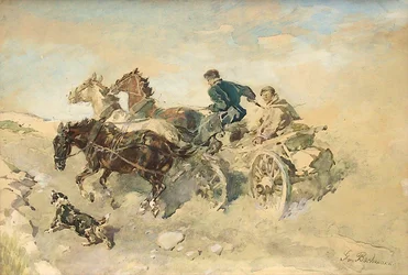 Estonian Peasants in Horse-Drawn Carriage